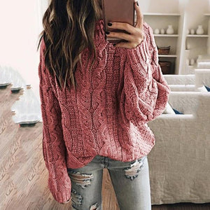 Solid Color Women Knitted Pullover Sweater