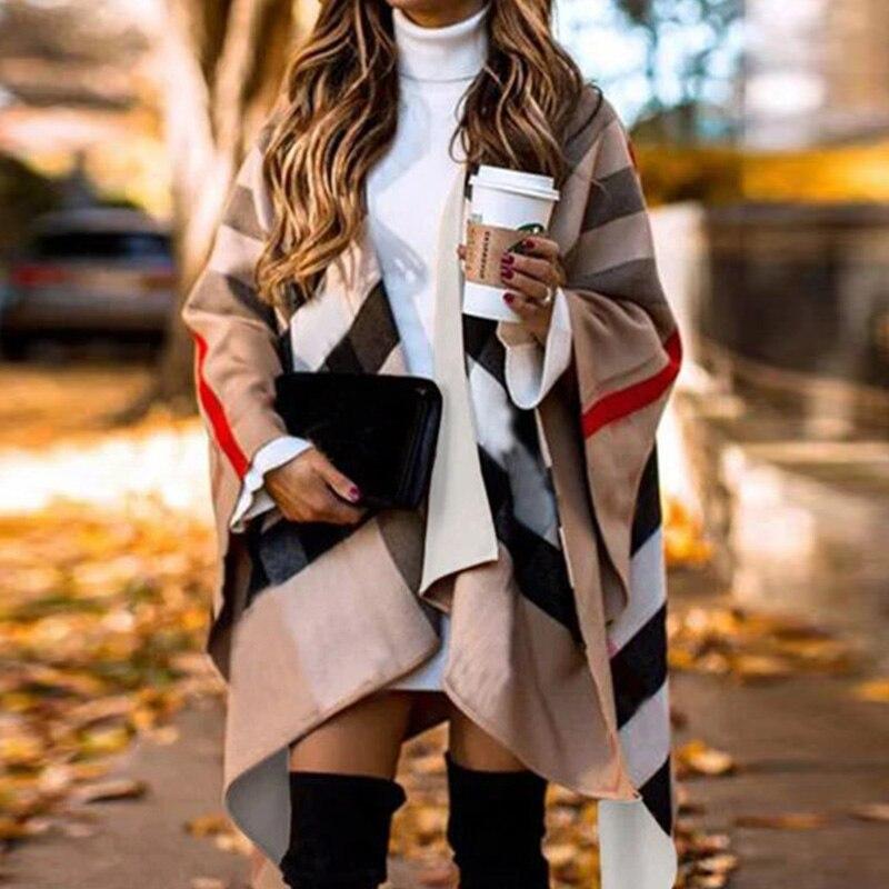 Batwing Fluffy Sleeve Overcoat Women Elegant Color Block Knitted Capes