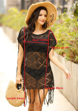 Summer Woman Beach Dress Black Crochet