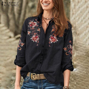 Women Western Vintage Embroidered Shirt