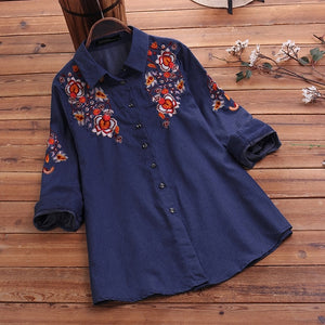 Women Western Vintage Embroidered Shirt