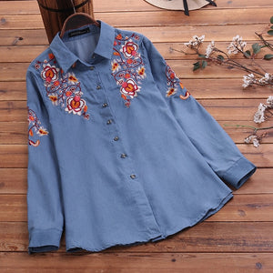 Women Western Vintage Embroidered Shirt