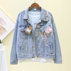 Denim Jacket Three Dimension Floral Embroidery