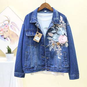 Denim Jacket Three Dimension Floral Embroidery