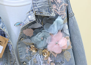 Denim Jacket Three Dimension Floral Embroidery