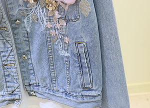 Denim Jacket Three Dimension Floral Embroidery