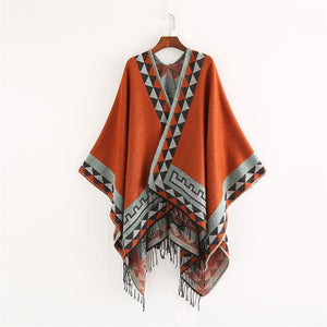 Stylish European and American style warm poncho shawl